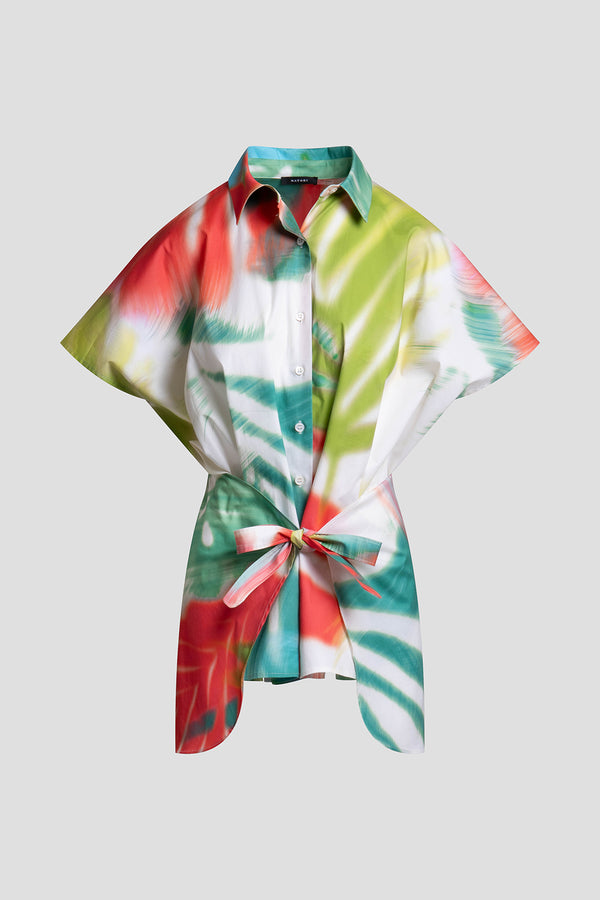 Natori Usami Cotton Kimono Wrap Shirt Multi