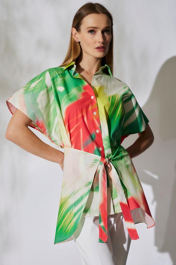 natori Usami Cotton Kimono Wrap Shirt Multi