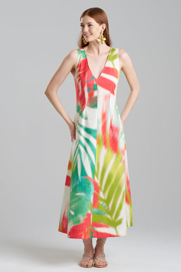 Natori Usami Cotton V-Neck Maxi Dress Multi