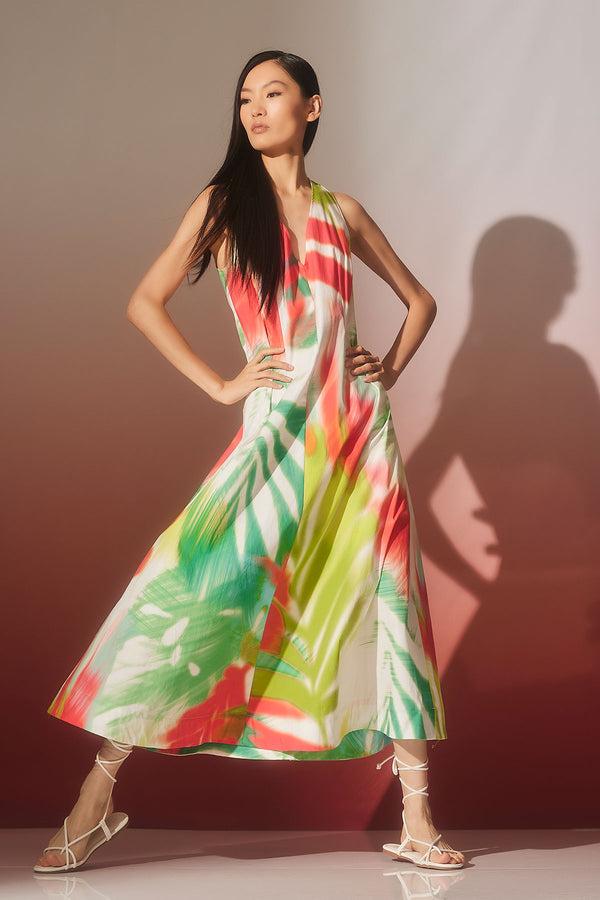 natori Usami Cotton V-Neck Maxi Dress Multi