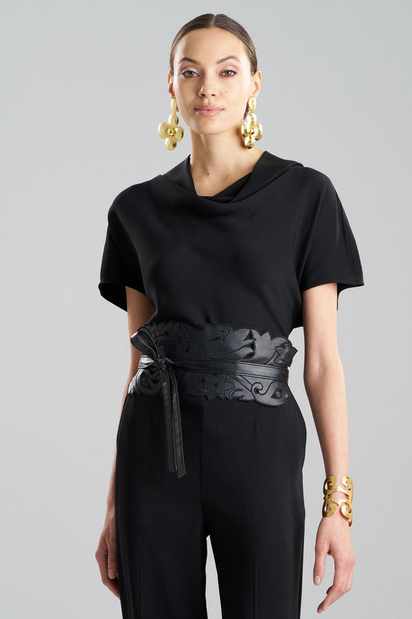 Natori Vegan Luxe Lambskin Cut Out Obi Belt Black