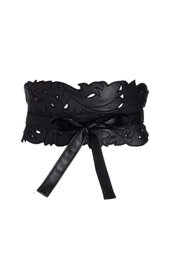 natori Vegan Luxe Lambskin Cut Out Obi Belt Black