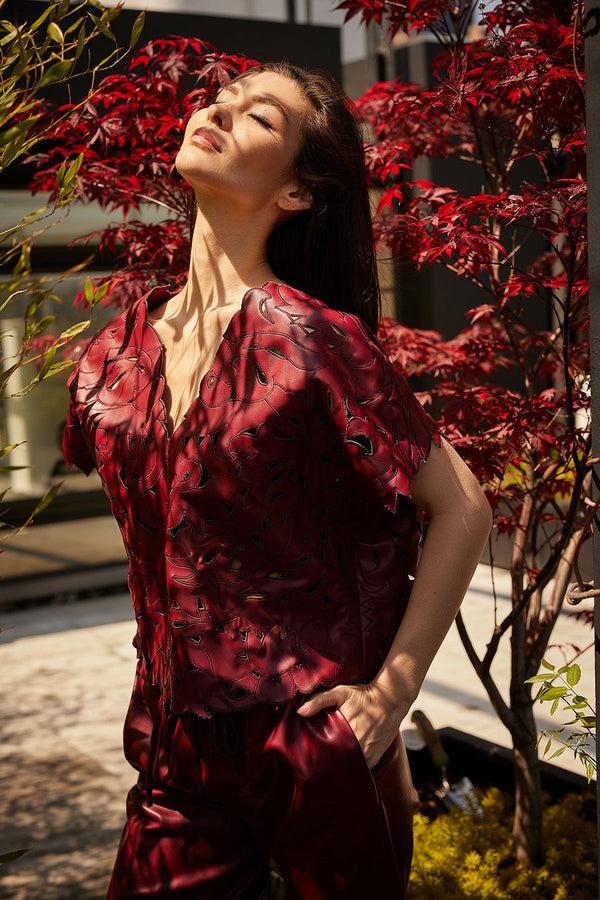 natori Vegan Luxe Lambskin Cut Out Top Brick