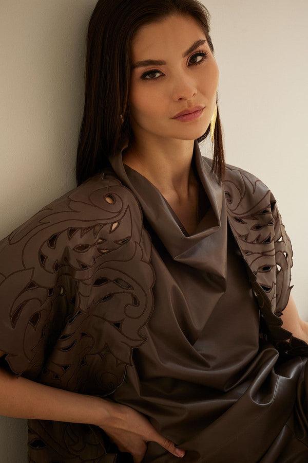 natori Vegan Luxe Lambskin Funnel Top Taupe