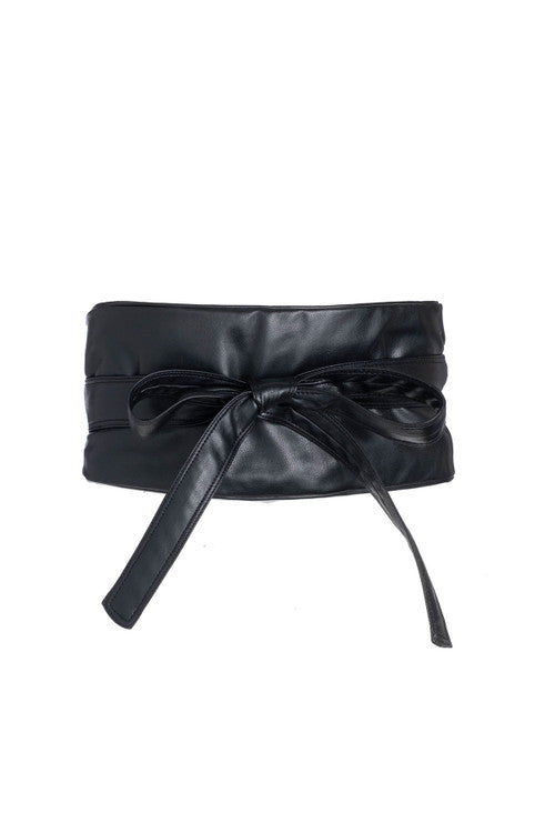 natori Vegan Luxe Lambskin Solid Obi Belt Black