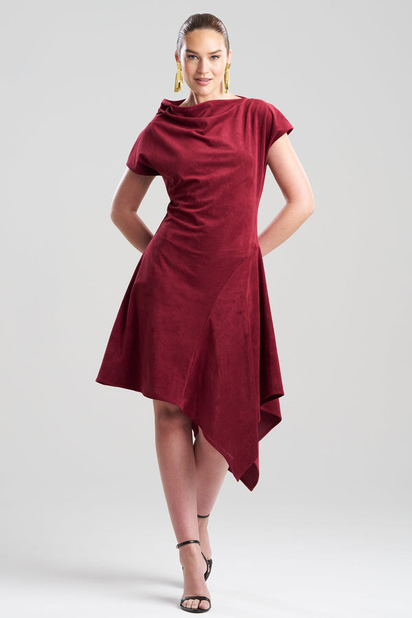 Natori Vegan Luxe Suede Asymmetric Dress Ruby