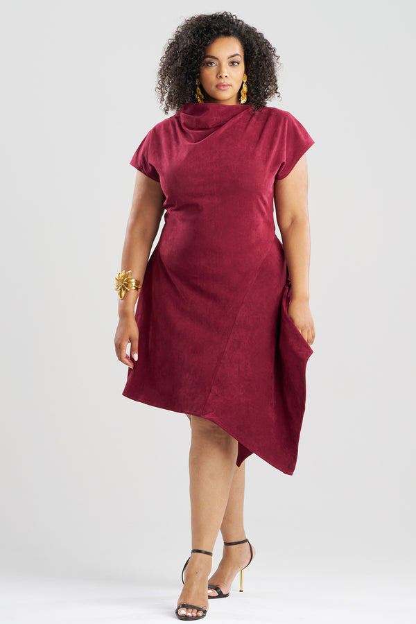 Natori Vegan Luxe Suede Asymmetric Dress Ruby