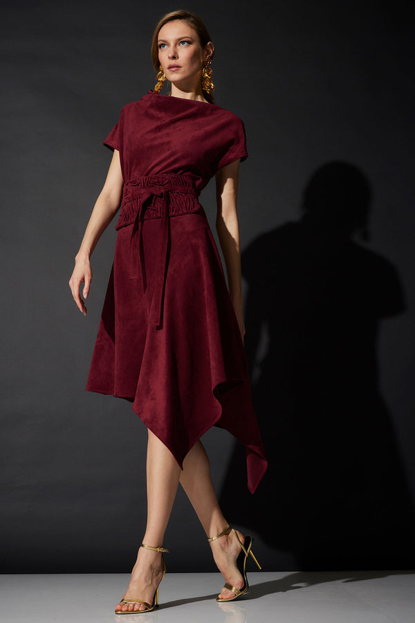 natori Vegan Luxe Suede Asymmetric Dress Ruby