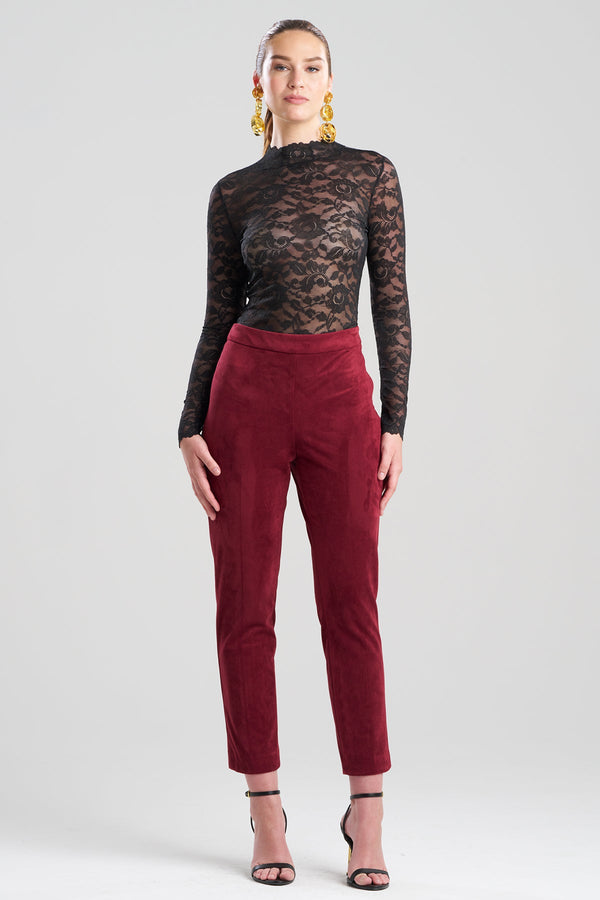 natori Vegan Luxe Suede Side Zip Ankle Pants Ruby