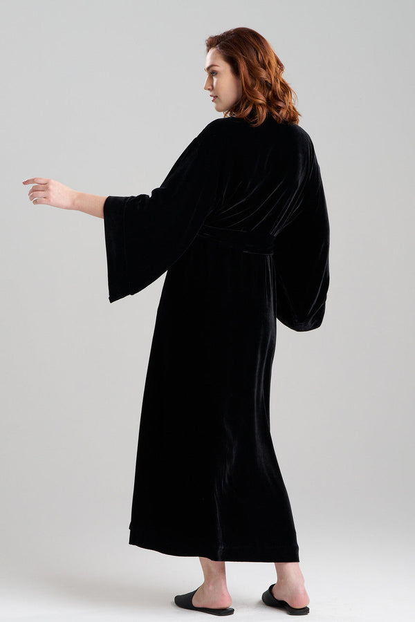 Natori Velvet Embroidered Shawl Collar Robe Black