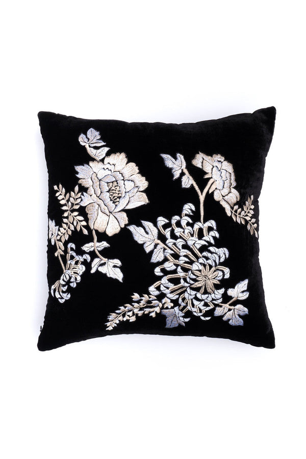 natori Velvet Mandarin Embroidered Pillow Black