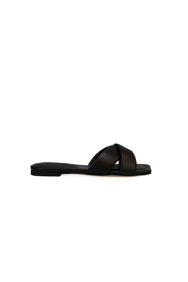 Natori Vitta Nappa Leather Slide Sandals Black