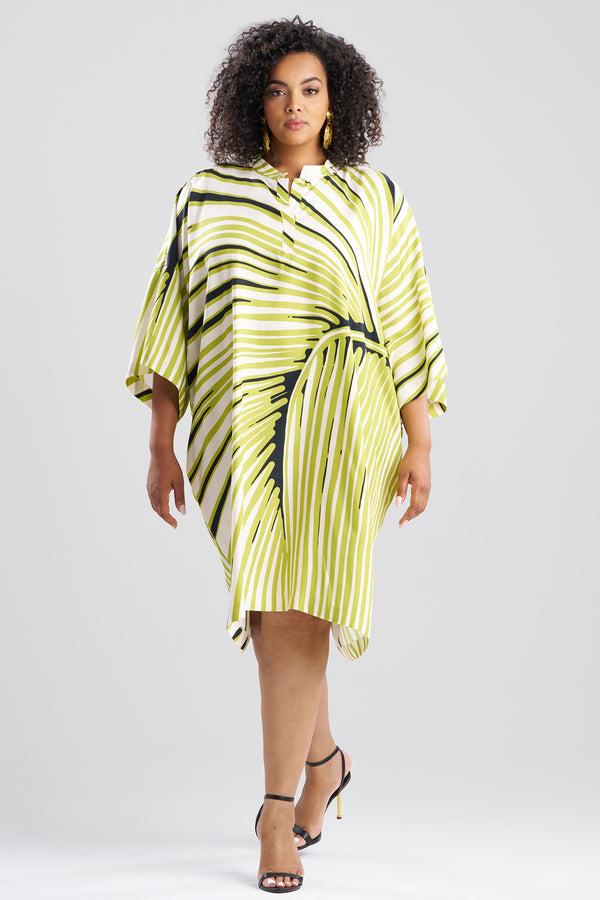 Natori Yoshinoki Cotton Silk Caftan Dress Pear