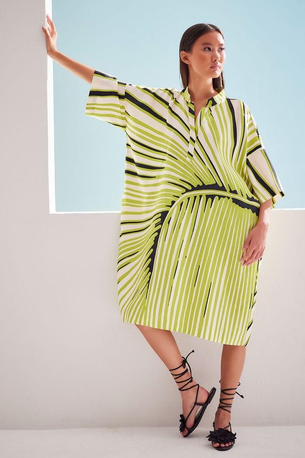 natori Yoshinoki Cotton Silk Caftan Dress Pear