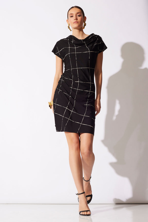 Natori Zia Crepe Knit Asymmetric Drape Dress Black