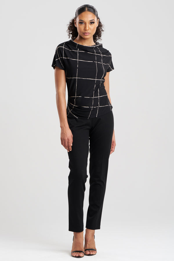 Natori Zia Crepe Knit Asymmetric Drape Top Black