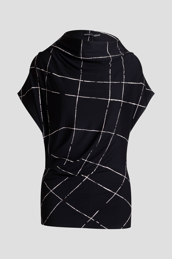 Natori Zia Crepe Knit Asymmetric Drape Top Black