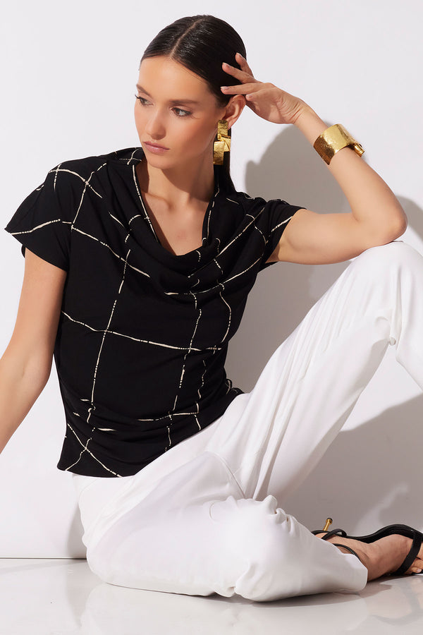 natori Zia Crepe Knit Asymmetric Drape Top Black