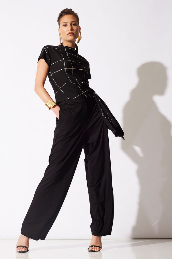 natori Zia Crepe Knit Cascade Top Black