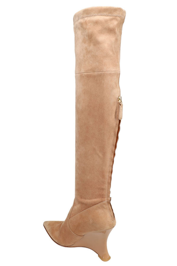 Natori Natsu Stretch Suede Over The Knee Wedge Boot Doe