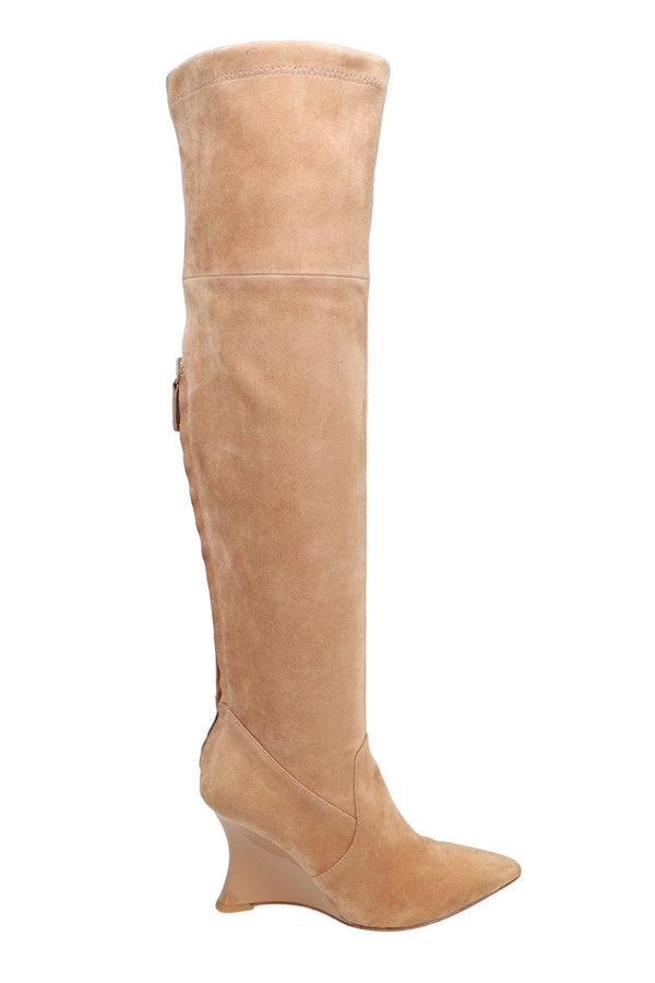 Natori Natsu Stretch Suede Over The Knee Wedge Boot Doe