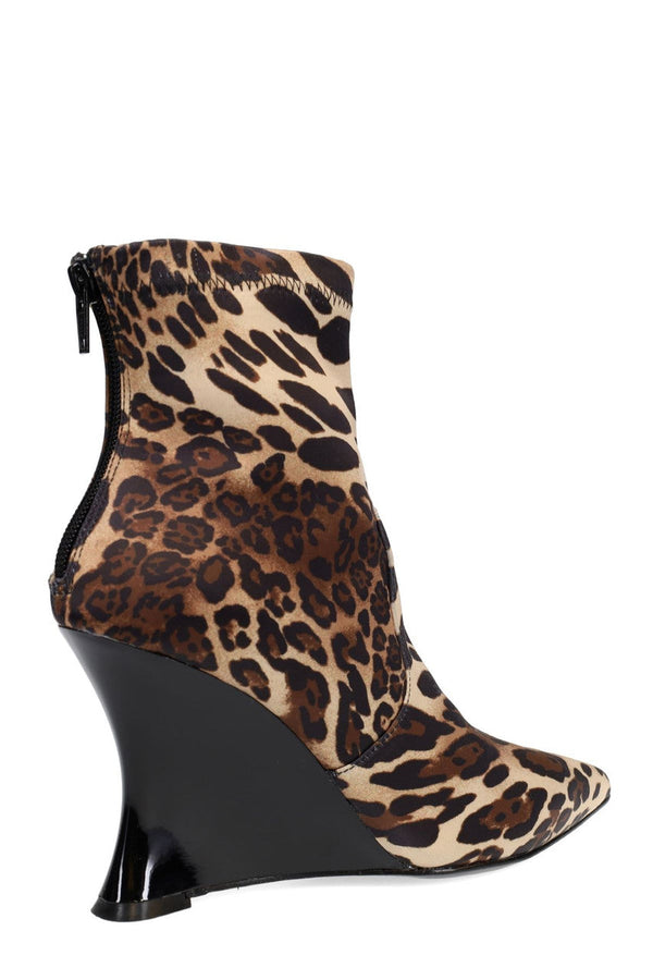 Natori Neko Luxe Leopard Satin Wedge Ankle Boot Chestnut