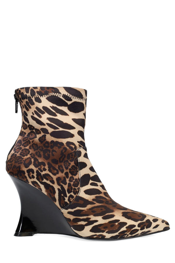 Natori Neko Luxe Leopard Satin Wedge Ankle Boot Chestnut