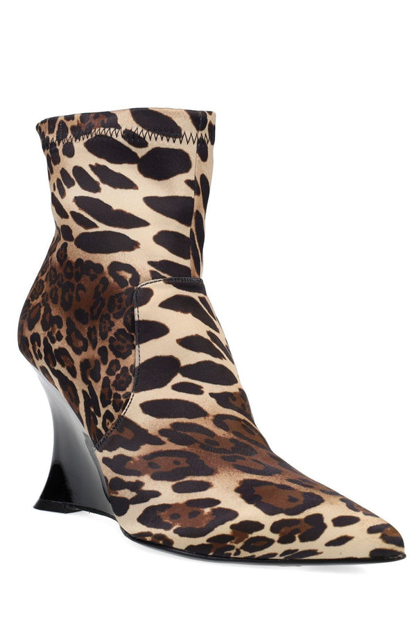 Natori Neko Luxe Leopard Satin Wedge Ankle Boot Chestnut