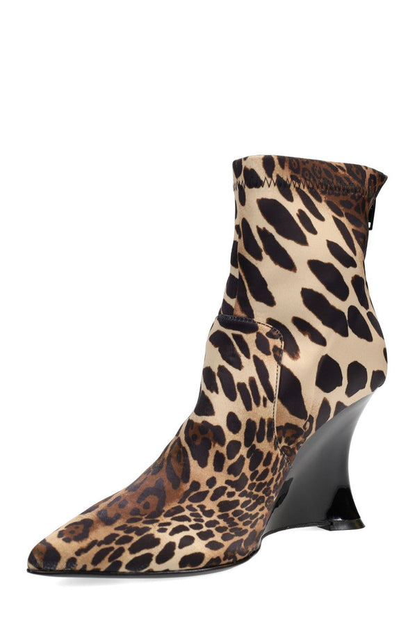 natori Neko Luxe Leopard Satin Wedge Ankle Boot Chestnut
