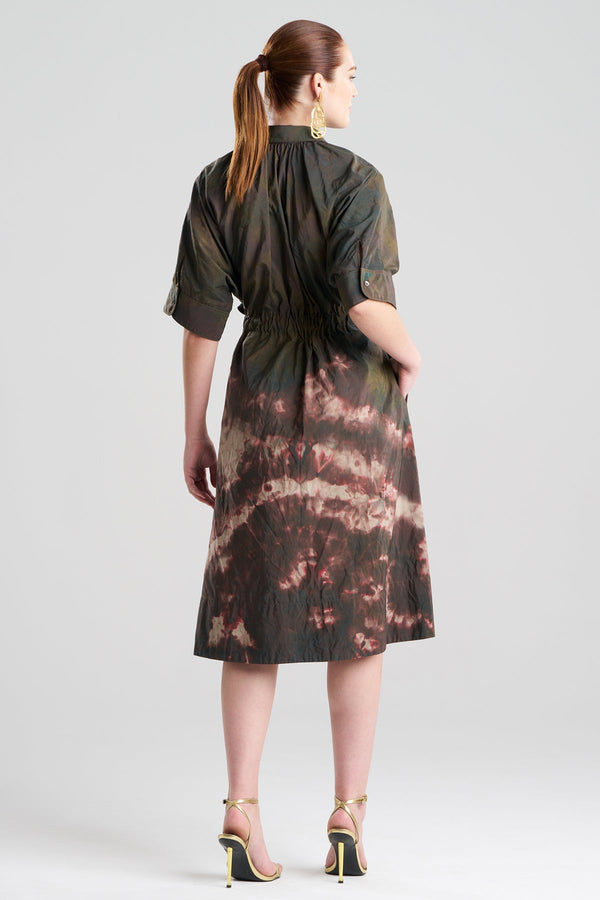 Natori Niji Tie Dye Taffeta Belted Shirtdress Green