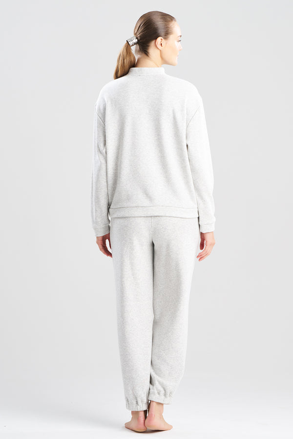 Natori Nova Cozy Brushed Knit Everywhere Zip Up Top Light Heather Grey