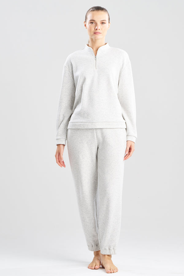natori Nova Cozy Brushed Knit Everywhere Zip Up Top Light Heather Grey