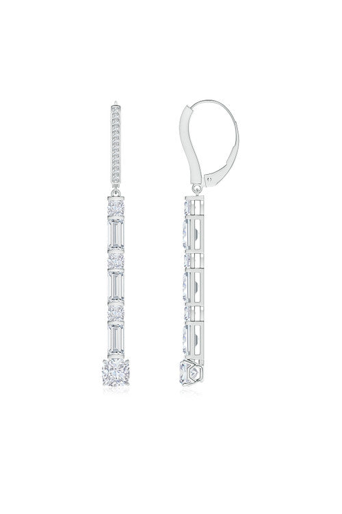 Natori Orient Express Lab-Grown 14K Gold Baguette & Cushion Diamond Long Drop Earrings 14K White Gold