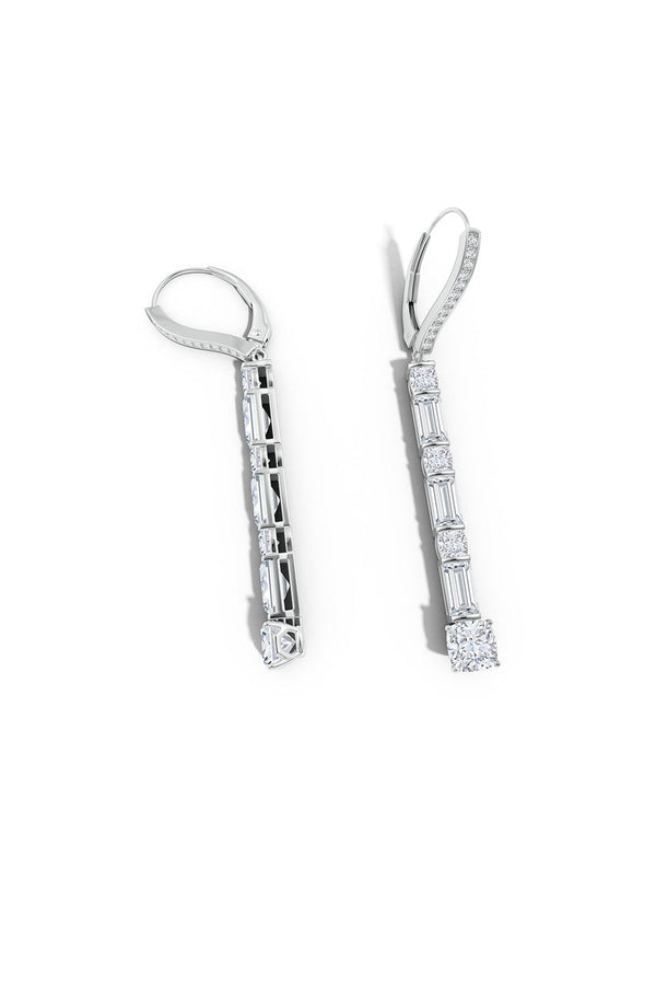 Natori Orient Express Lab-Grown 14K Gold Baguette & Cushion Diamond Long Drop Earrings 14K White Gold