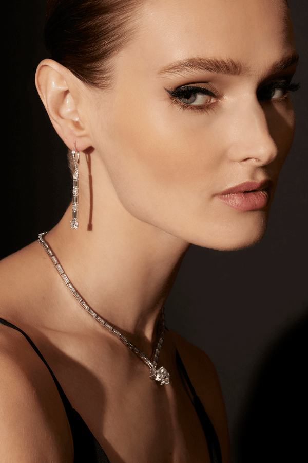 natori Orient Express Lab-Grown 14K Gold Baguette & Cushion Diamond Long Drop Earrings 14K White Gold