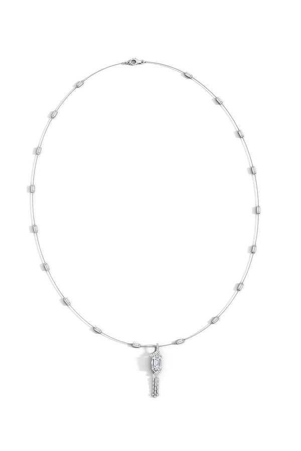 Natori Orient Express Lab-Grown 14K Gold Baguette & Diamond Detachable Tassel Pendant Chain Necklace 14K White Gold