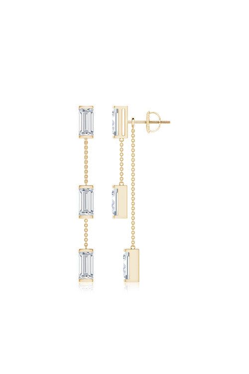 Natori Orient Express Lab-Grown 14K Gold Baguette & Diamond Front-Back Chain Earrings 14K Yellow Gold