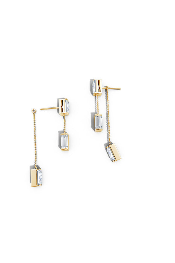 Natori Orient Express Lab-Grown 14K Gold Baguette & Diamond Front-Back Chain Earrings 14K Yellow Gold