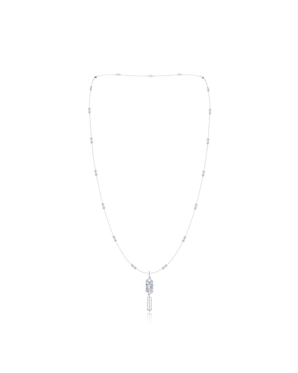 natori Orient Express Lab-Grown 14K Gold Baguette & Diamond Detachable Tassel Pendant Chain Necklace 14K White Gold