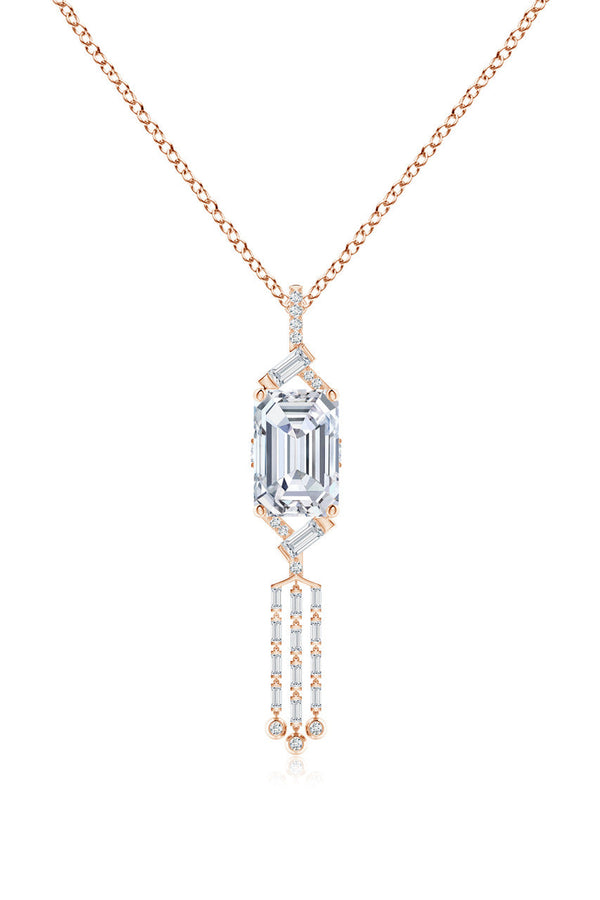 Natori Orient Express Lab-Grown 14K Gold Emerald Cut & Baguette Diamond Tassel Drop Pendant Necklace 14K Rose Gold