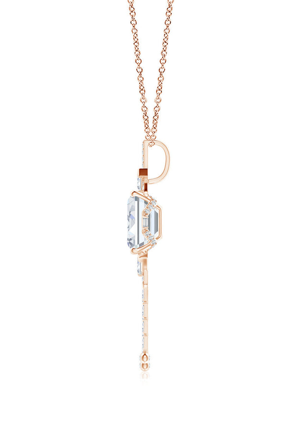 Natori Orient Express Lab-Grown 14K Gold Emerald Cut & Baguette Diamond Tassel Drop Pendant Necklace 14K Rose Gold
