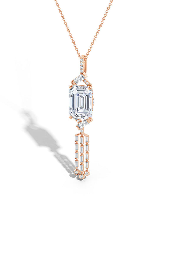 Natori Orient Express Lab-Grown 14K Gold Emerald Cut & Baguette Diamond Tassel Drop Pendant Necklace 14K Rose Gold