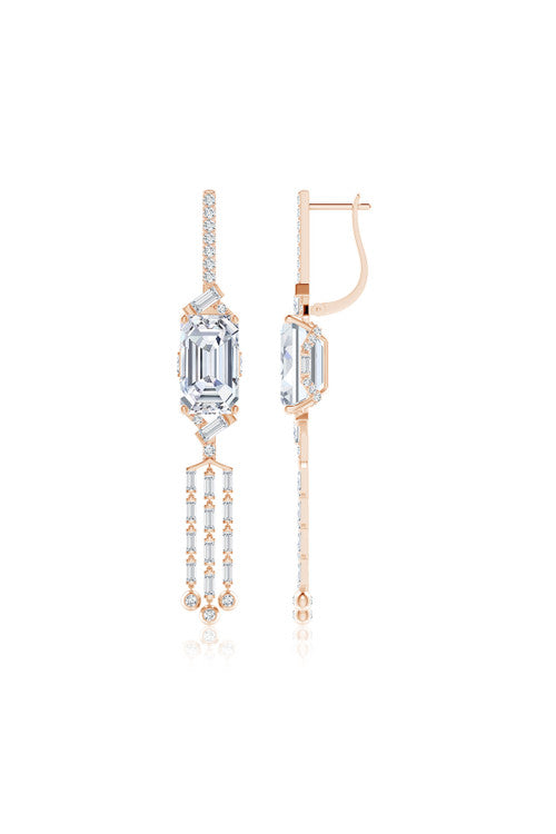 Natori Orient Express Lab-Grown 14K Gold Emerald Cut & Baguette Diamond Tassel Drop Earrings 14K Rose Gold