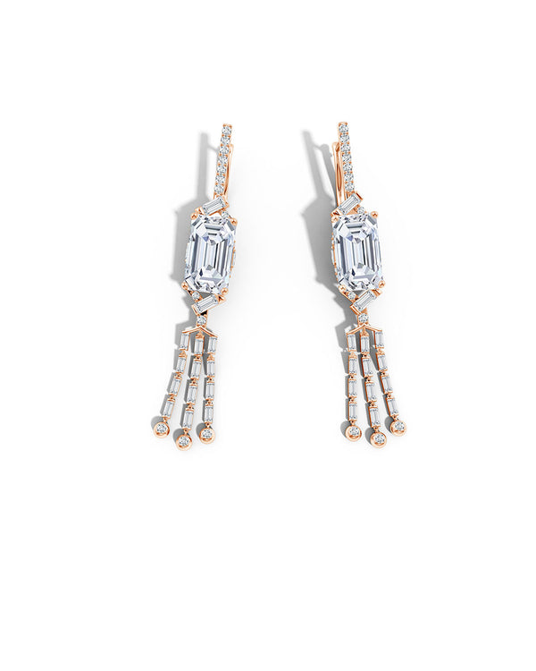 natori Orient Express Lab-Grown 14K Gold Emerald Cut & Baguette Diamond Tassel Drop Earrings 14K Rose Gold