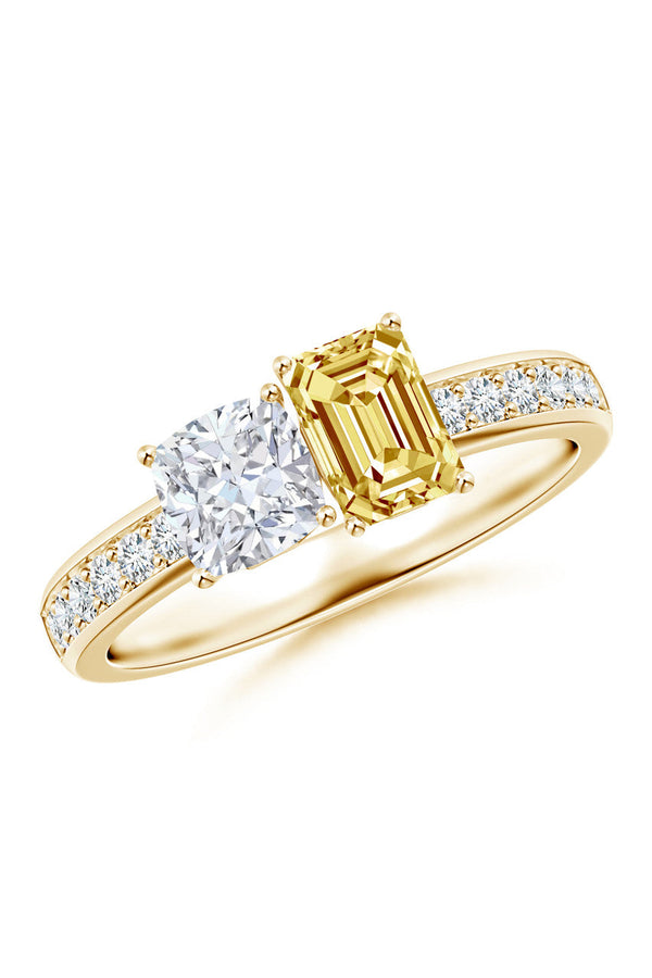 Natori Orient Express Lab-Grown 14K Gold With White & Yellow Diamond Two Stone Ring 14K Yellow Gold