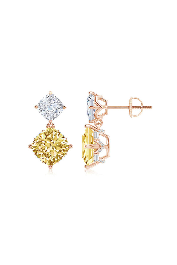 Natori Orient Express Lab-Grown 14K Gold With Yellow & White Diamond Two Stone Earrings 14K Rose Gold