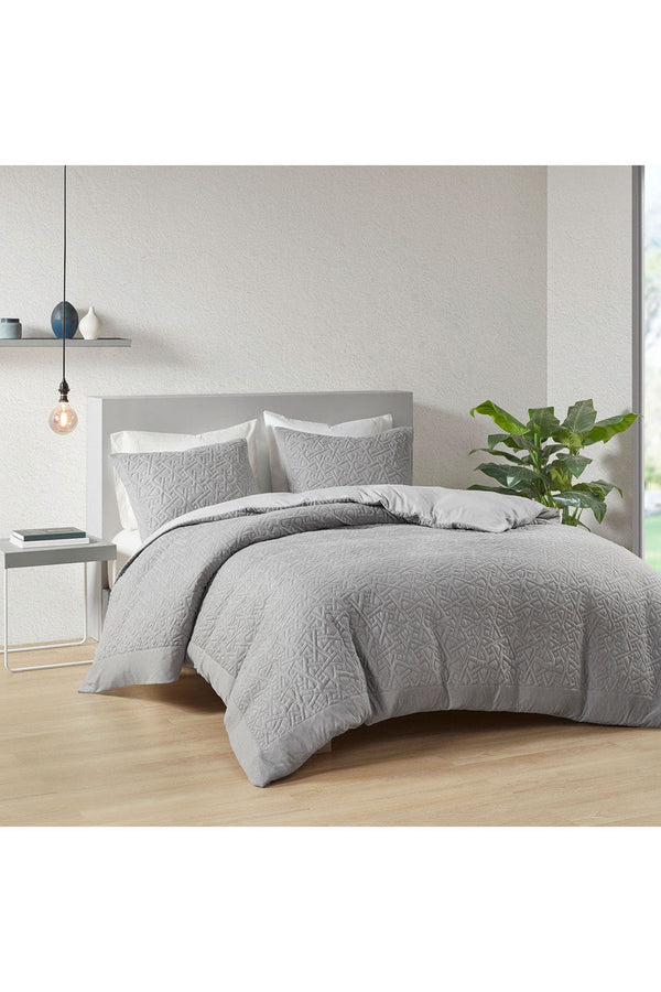 Natori Origami 3 Piece Grey Comforter Mini Set Grey