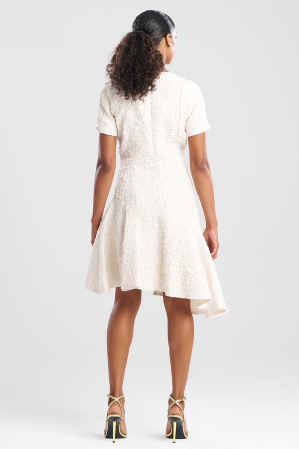 Natori Pebbled Jacquard Short Sleeve Flounce Dress Sandstone