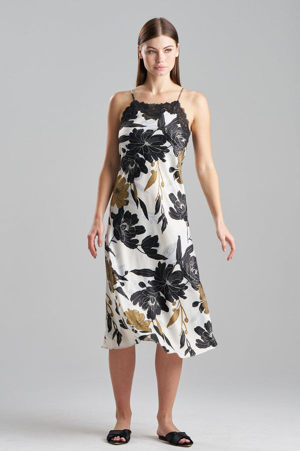 Natori Peony Blossom Lace Applique Slip Dress Neutral