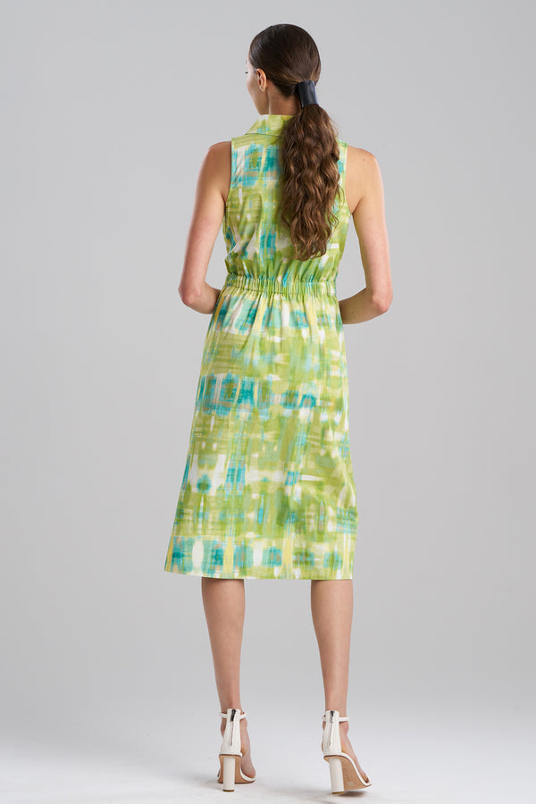 Natori Plaids Cotton Poplin Halter Button Down Dress Palm